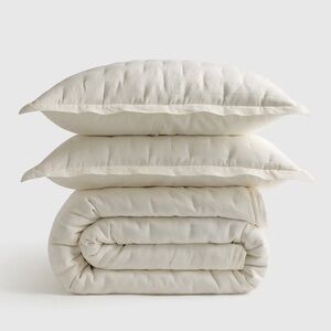 NWT Quince European Linen Dream Quilt Set Twin Ivory 2 Shams